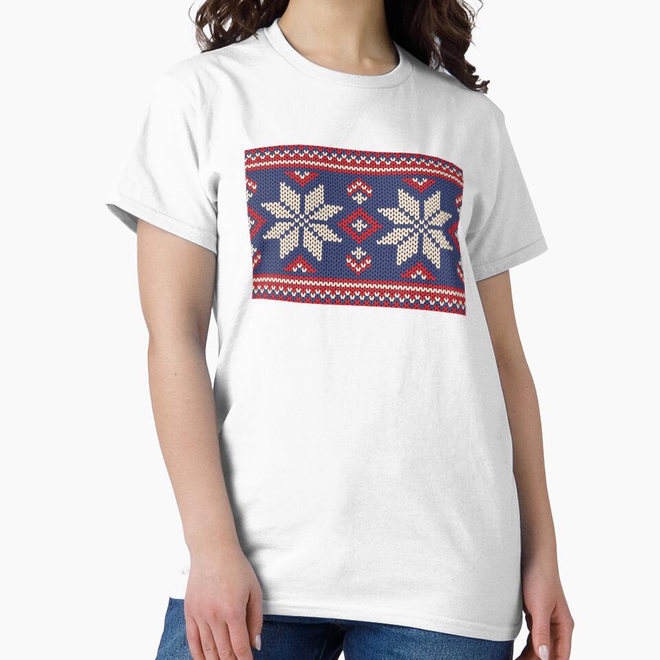Blue and red snowflakes knitted pattern. by Nengsang