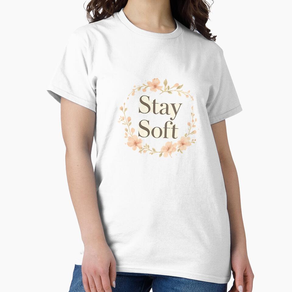 Stay Soft Minimalist Floral Quote – Soft Aesthetic Flower Typography Design by DreamelleStudio