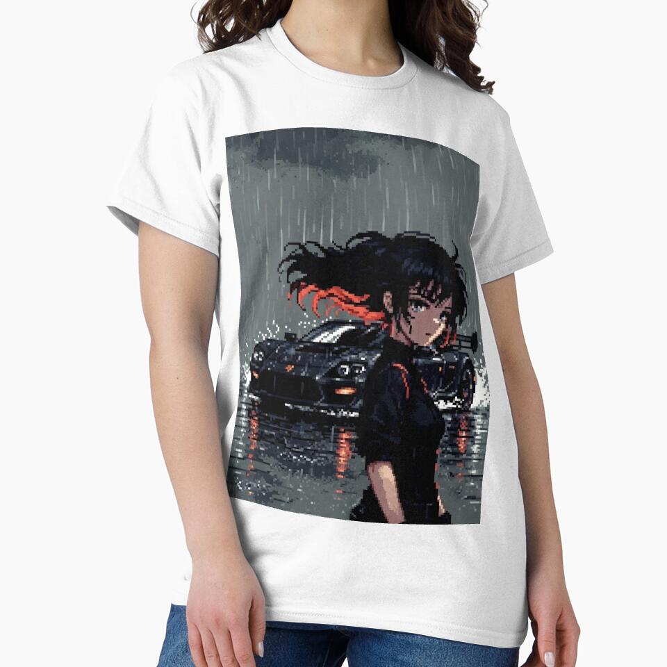 insanity Pixel - Pixel Art Cyberpunk Girl on Motorcycle in Rain by INSANITYBREED