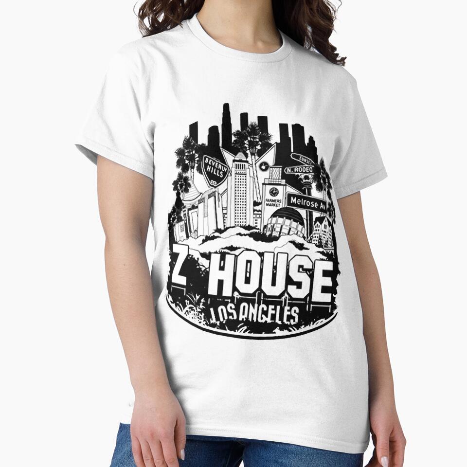 Z House Hollywood Los Angeles Cotton Graphic T-Shirt by CrollechJanokn