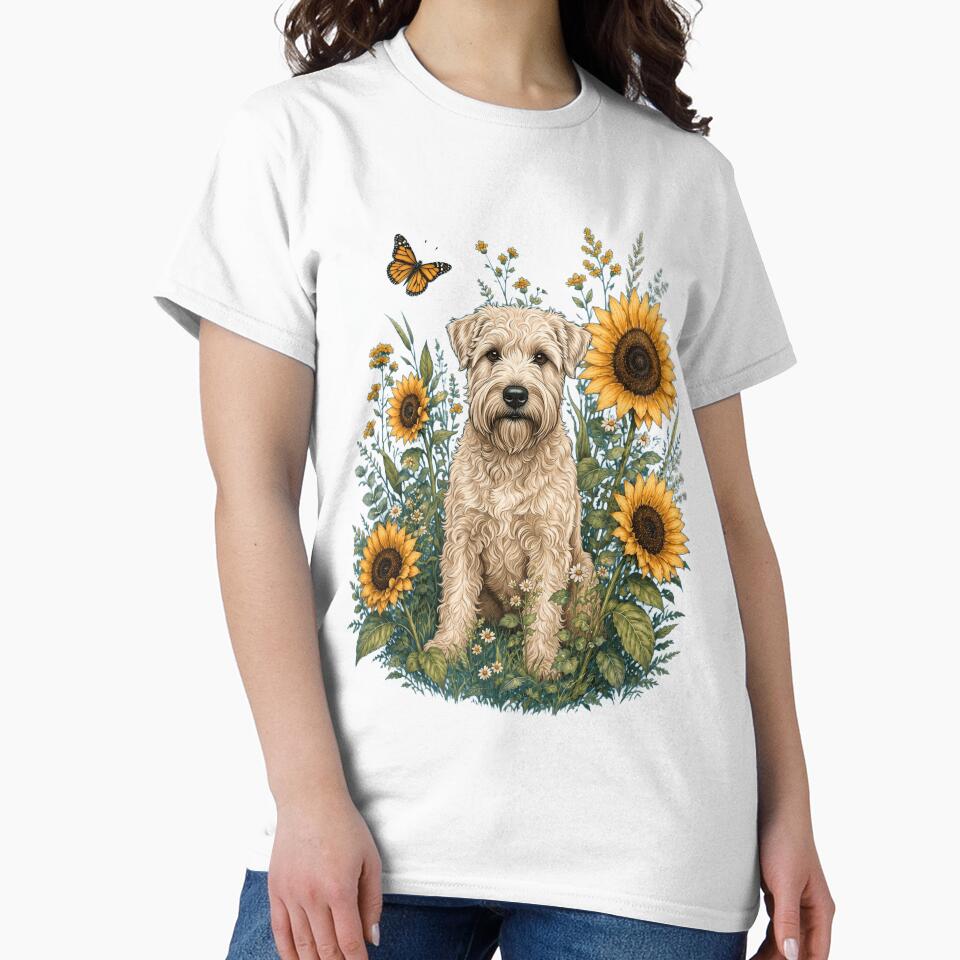 Soft Coated Wheaten Terrier With Sunflower Cottagecore Art Dog Owner by TerryConnells