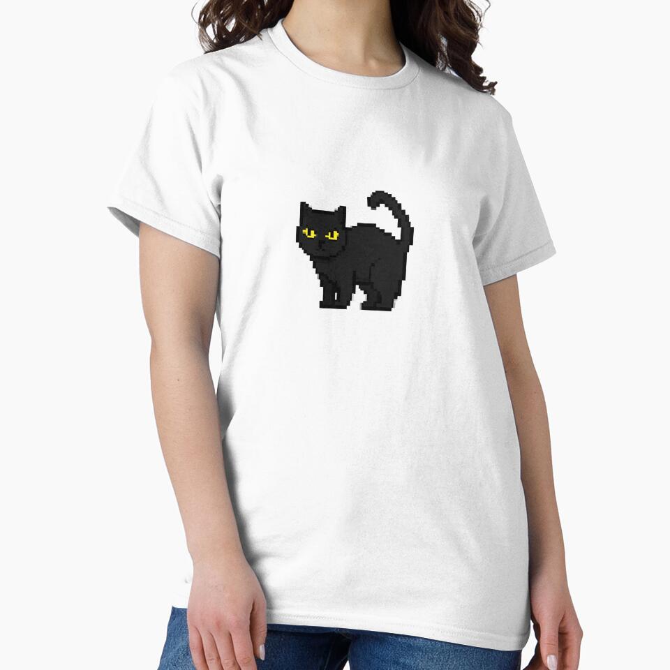 Pixel Black Cat Cute Retro 8bit Kitty Kawaii Feline Art for Cat Lovers by Playful Strokes pom@pom