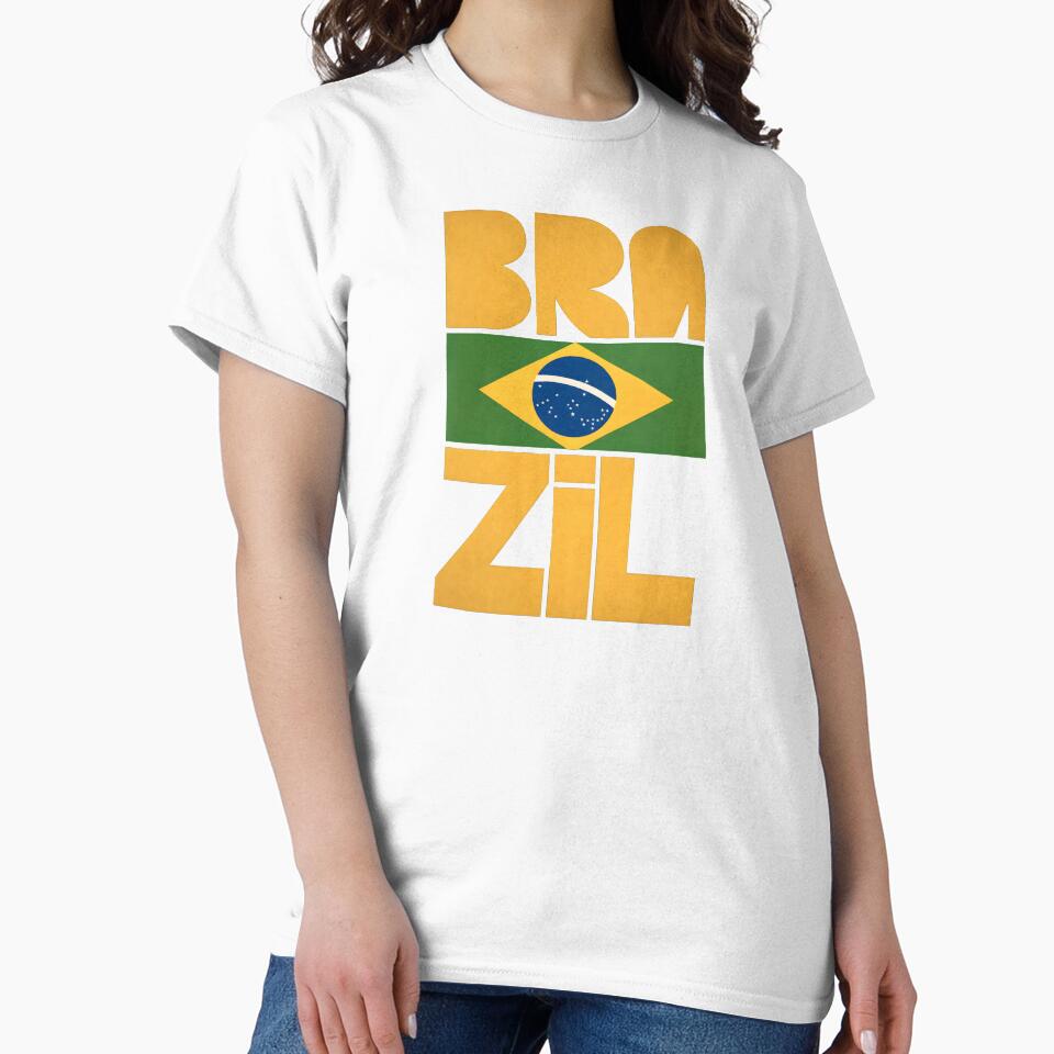 Brazil Football Flag Typography T-Shirt by tokyojeff