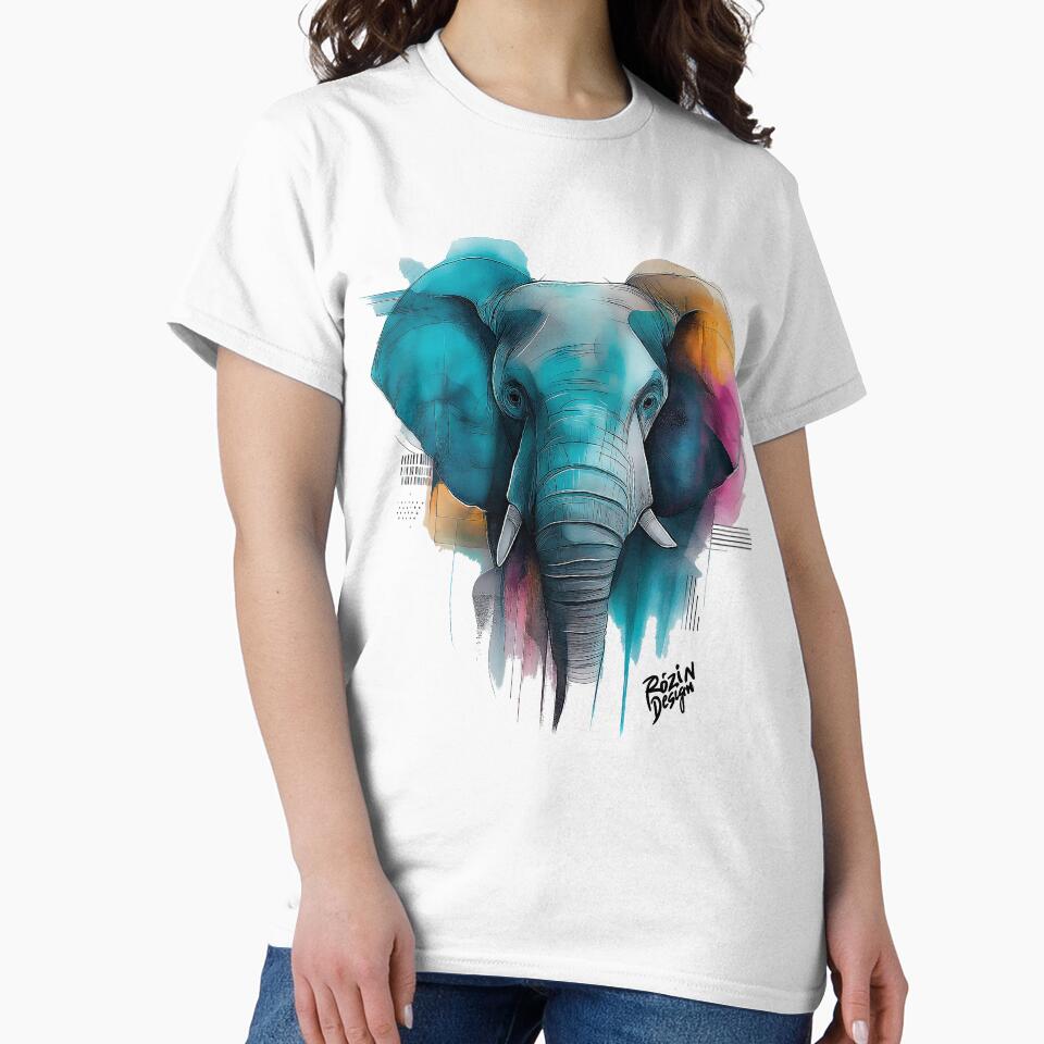 Vibrant Elephant Portrait – Turquoise Color Splash Line Art by Rozin-Design