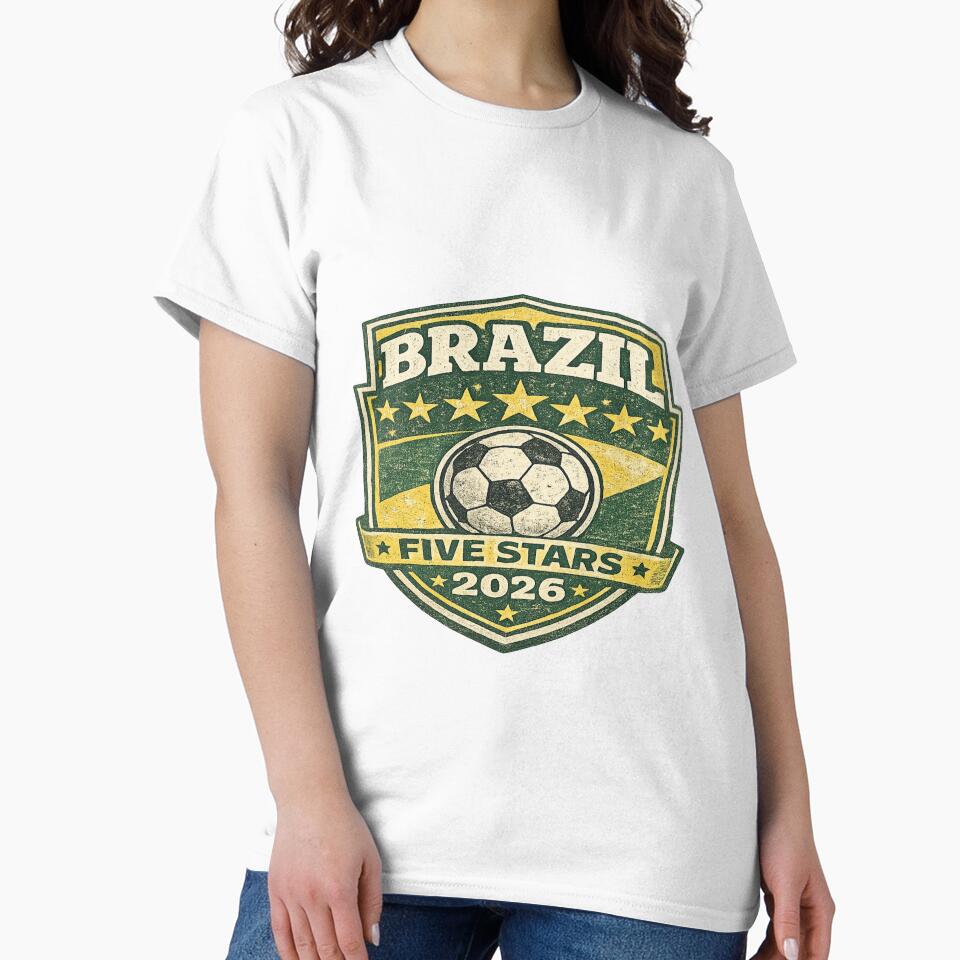 Brazil Five Stars 2026 Vintage Retro Football Fan T-Shirt by ArthUpscale