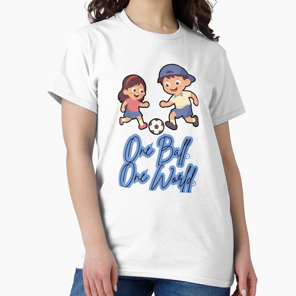 One Ball One World Soccer Kids T-Shirt | Cute Football Cartoon Design | Youth Sports Graphic Tee by UrbanEchoHub