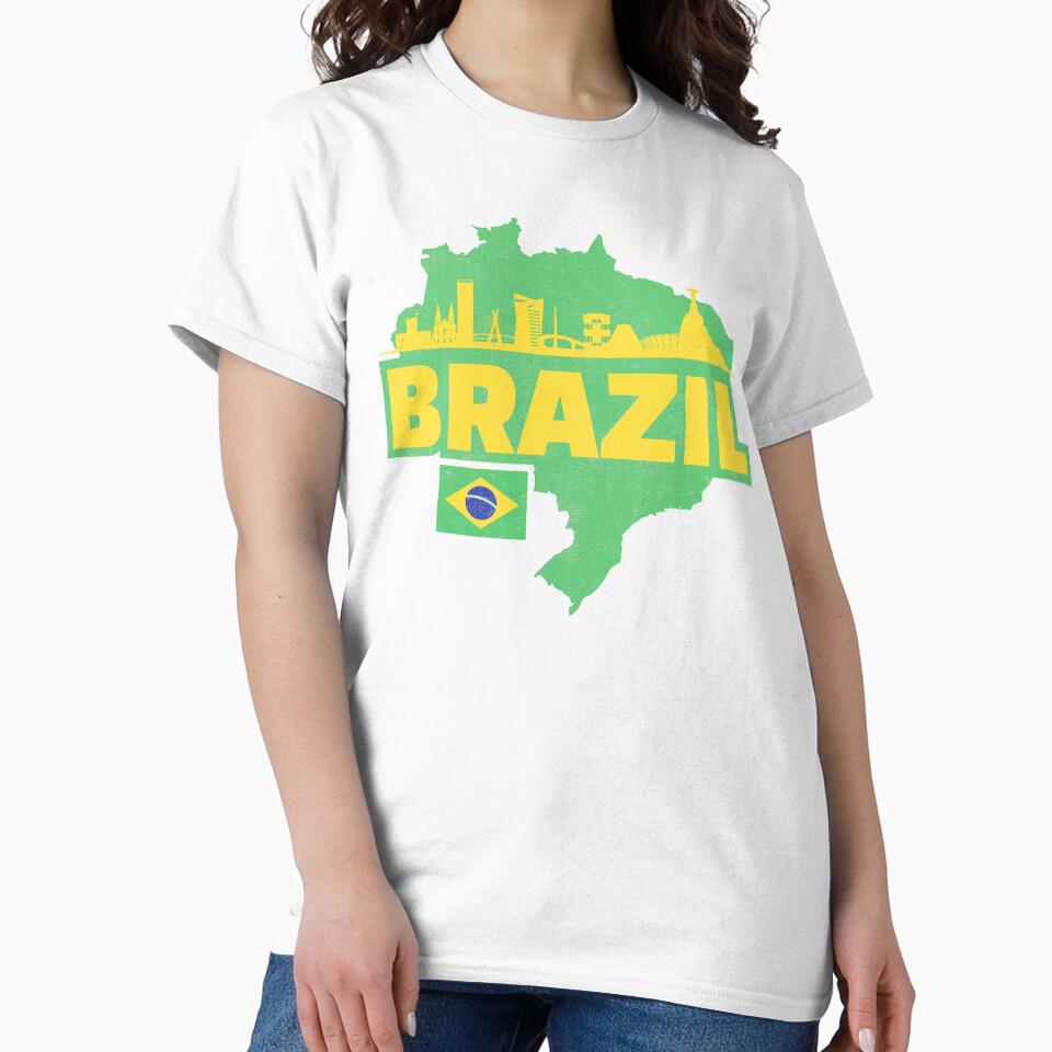 Retro Brazil Map, Flag, and Skyline by UNK-Fatigues