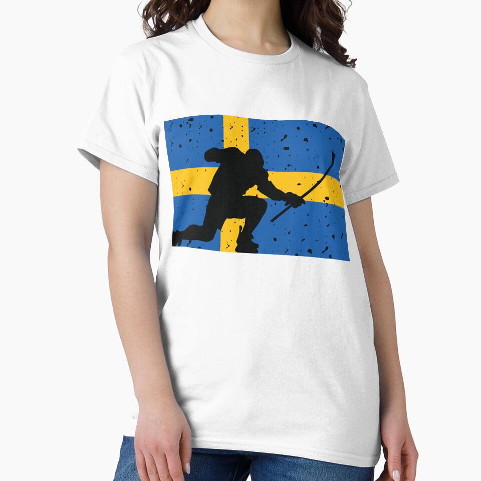 Sweden Ice Hockey Silhouette Celebration Distressed by CanvasTee