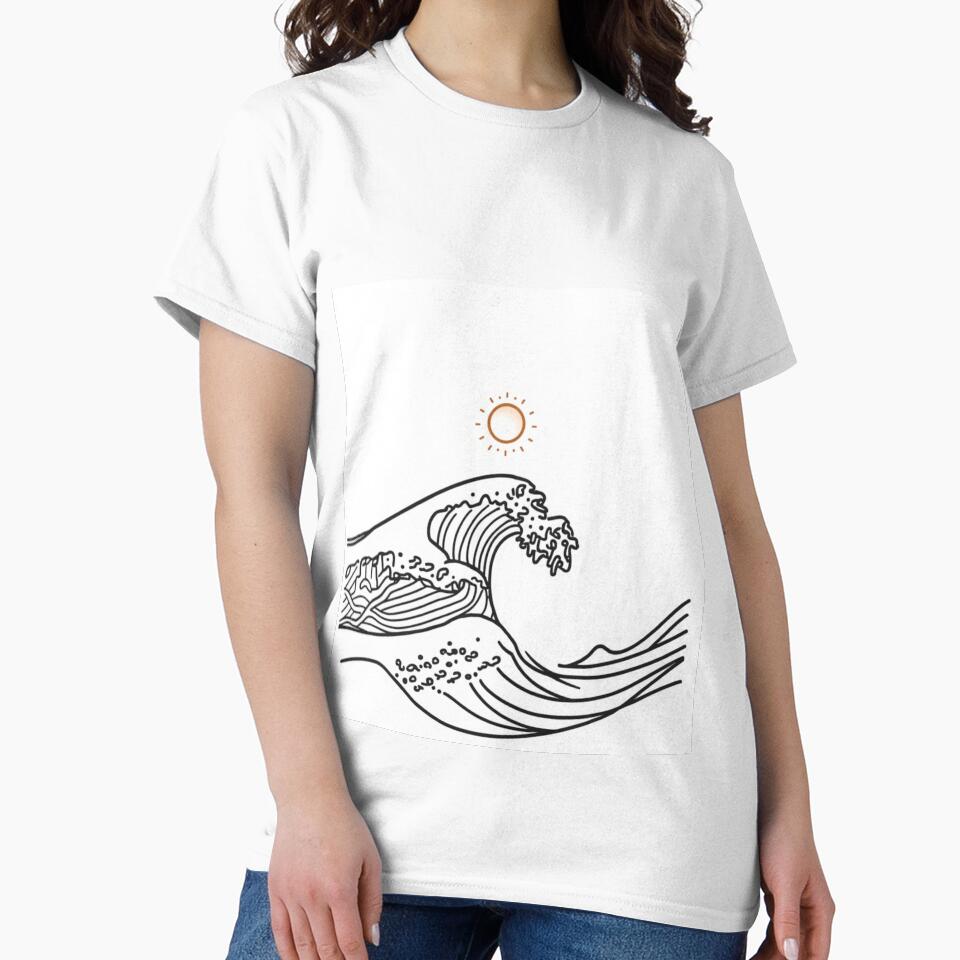 Minimal Ocean Wave Line Art with Sun – Clean Aesthetic Design by PunchlinePress