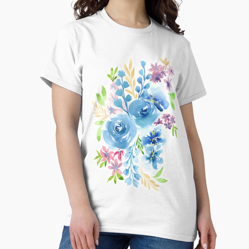 Blue Flowers in Watercolor Painting by MyArt23