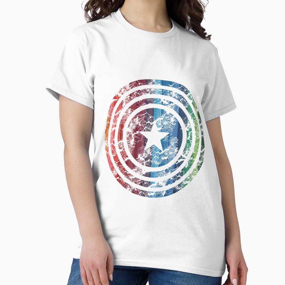 USA Star Shield T-Shirt | Rainbow Color Design Tee by AllStarMerch
