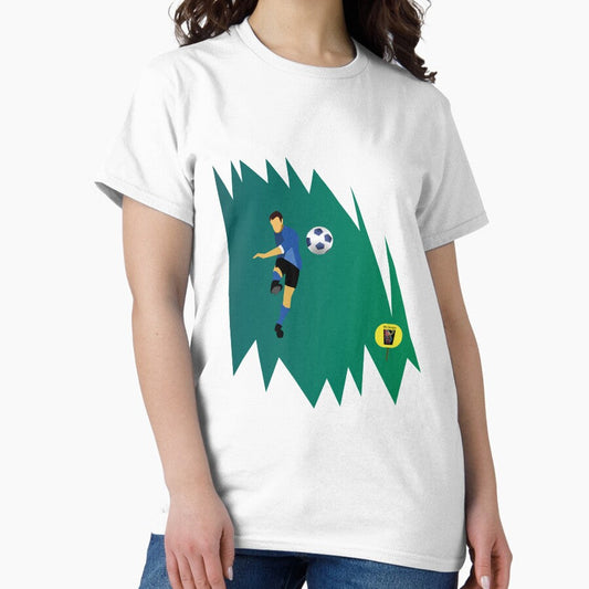 Blue shirt football player / Soccer player with a Ball. Classic T-Shirt