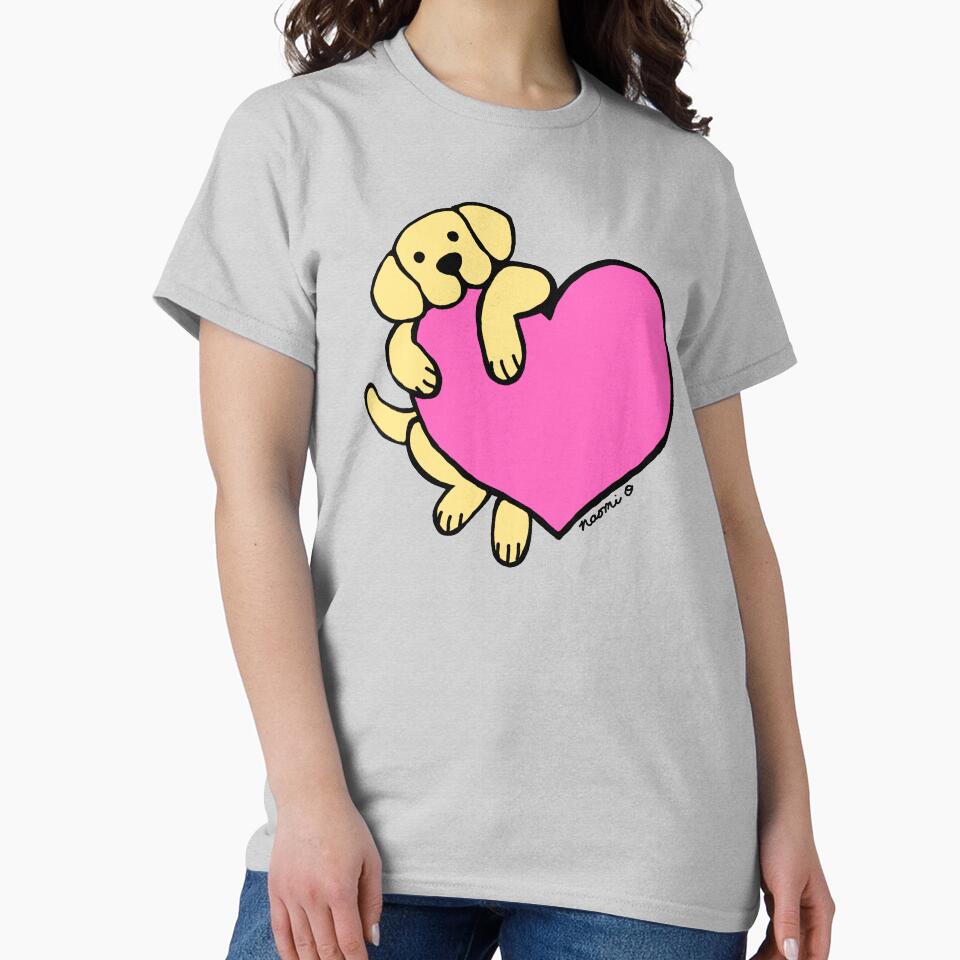 Yellow Labrador and Pink Heart by HappyLabradors