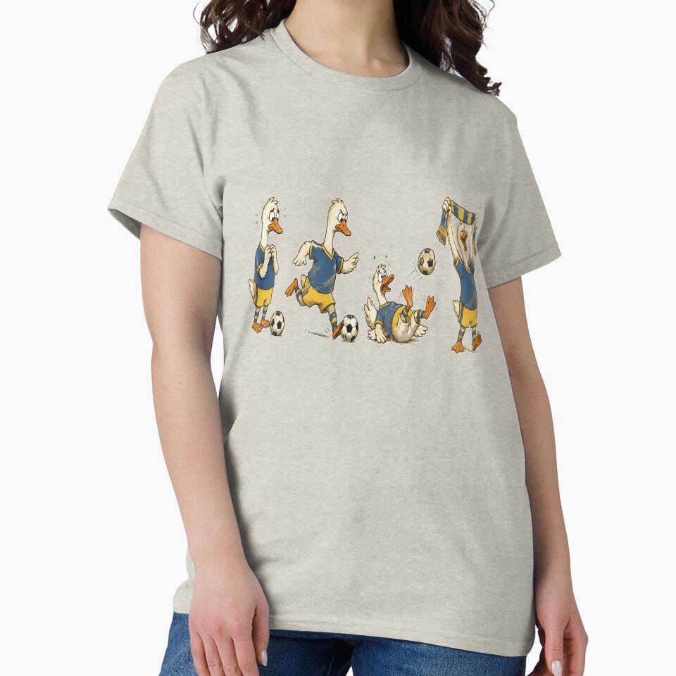 Four Soccer Geese Vintage Cartoon Penalty Kick by POD DYNASTY | Original Print On Demand T-Shirt Graphics