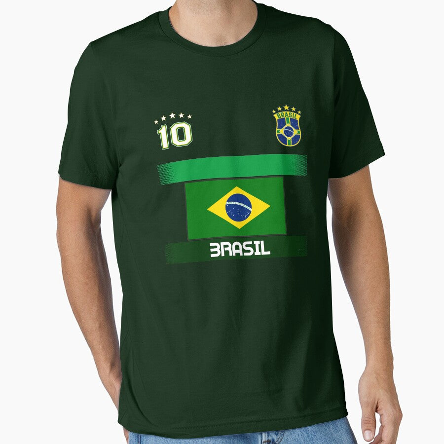Brazil Soccer Shirt with Flag, Shield and Number 10 by fermo