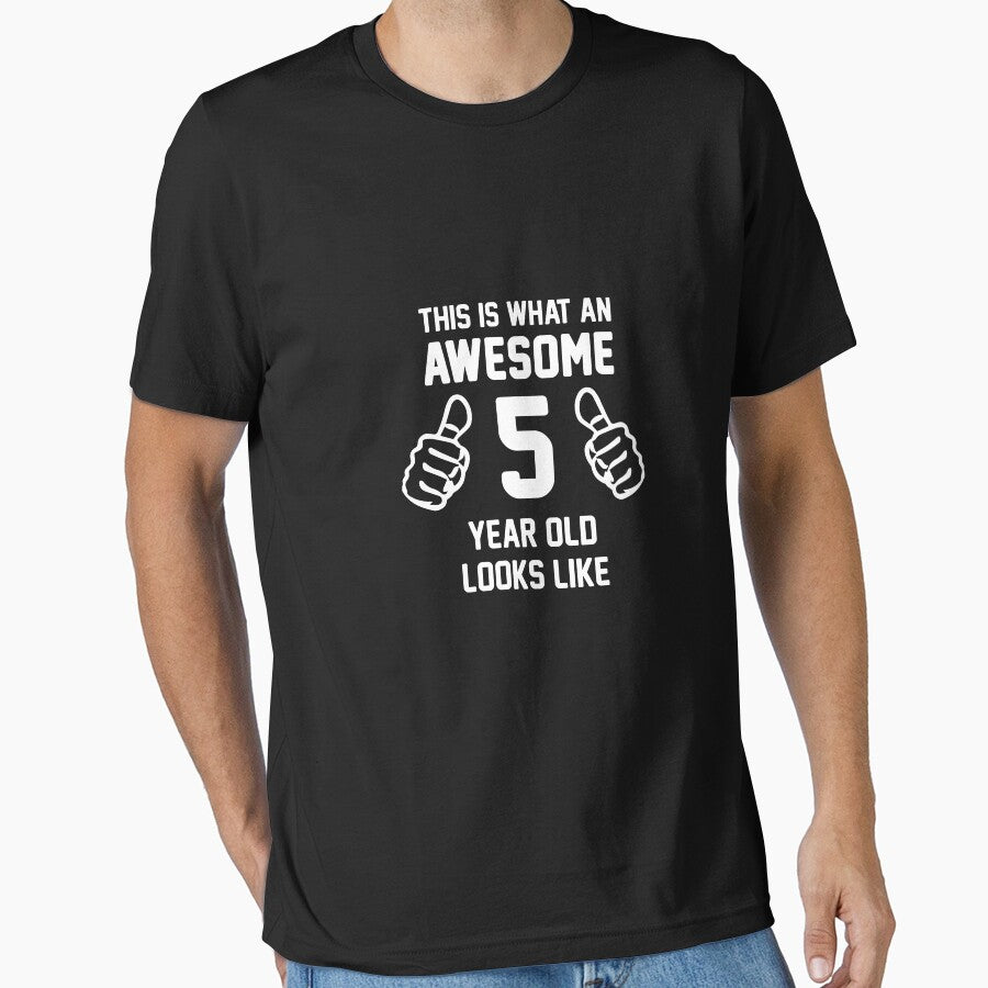 Awesome 5 Year Old Shirt Funny 5th Birthday T-Shirt Great Gift for A Kid, Child Short-Sleeve Jersey Tee by Panda Branda