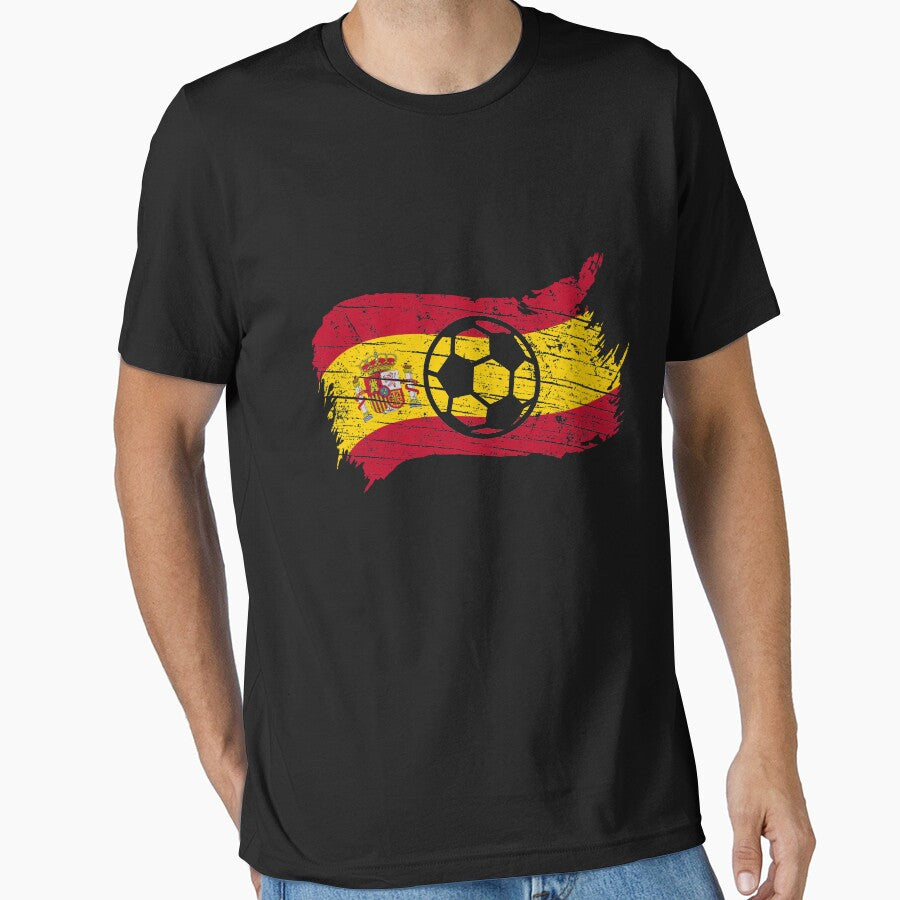 Vintage Spanish National Flag & Soccer Ball Design Cool Gift For Spain Lovers Tourists Souvenir Cool National Spanish Football Fans Gift by FunnySunny T-Shirts