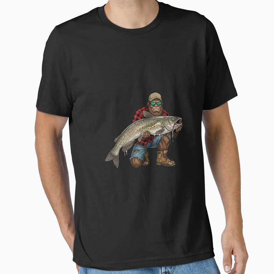 Bigfoot Channel Catfish Fishing Trophy Funny Sasquatch Long Sleeve by mjohnson9