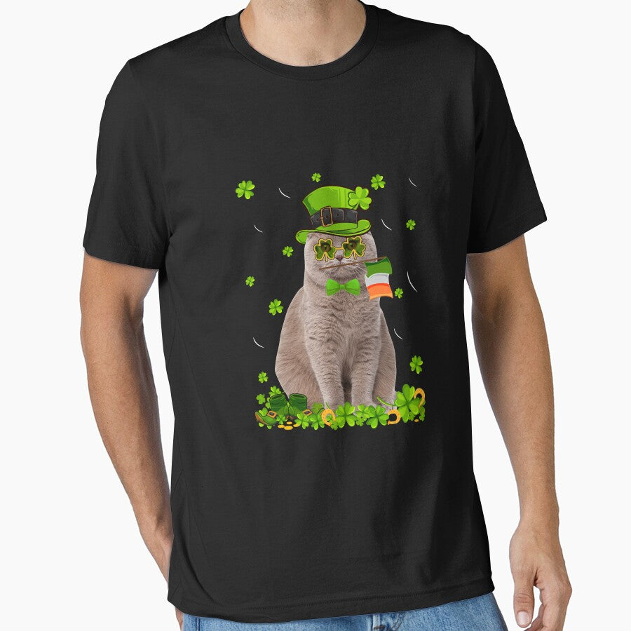 Funny St Patrick's Day Scottish Fold Cat Irish Shamrock Long Sleeve by marcipattysk1i