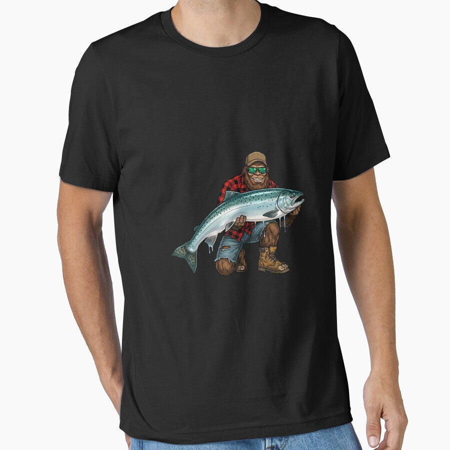 Bigfoot King Salmon Fishing Trophy Funny Sasquatch Fisherman Long Sleeve by mjohnson9