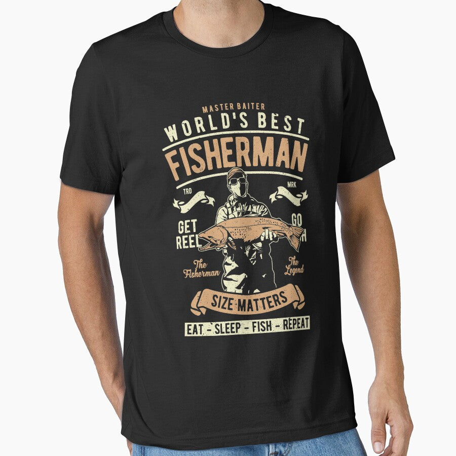 World's Best Fisherman Size Matters Shirt Vintage Graphic Fishing T-Shirt Great Gift for Fisher Unisex Short-Sleeve Jersey Tee by Panda Branda