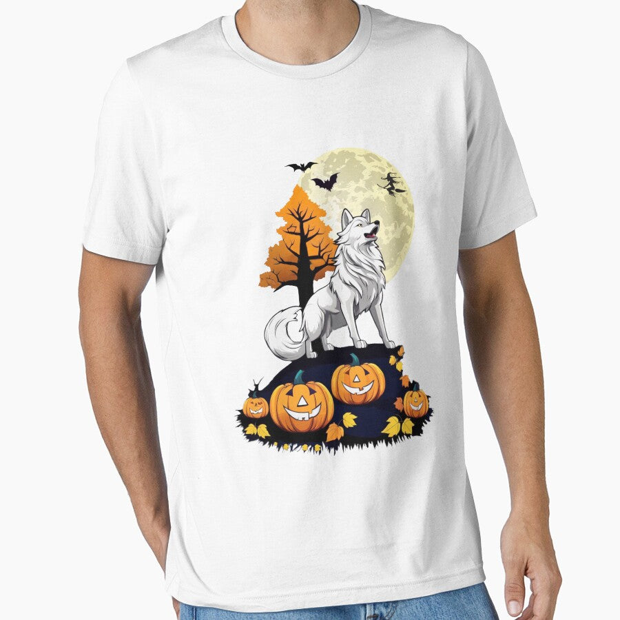 Halloween festival howling wolf on full moon night by PopProArt