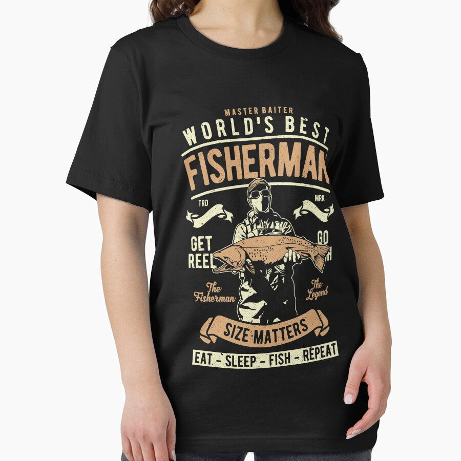 World's Best Fisherman Size Matters Shirt Vintage Graphic Fishing T-Shirt Great Gift for Fisher Unisex Short-Sleeve Jersey Tee by Panda Branda