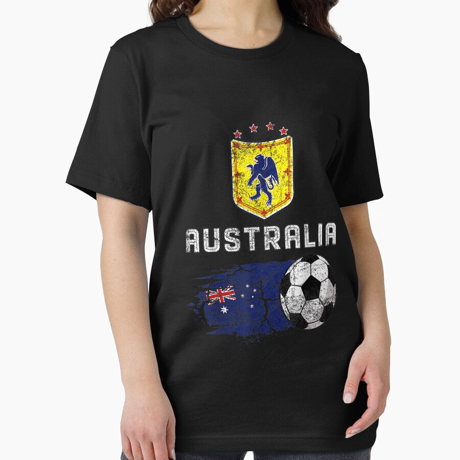 Australia Soccer Fans Jersey Australian Flag Football Lovers T-Shirt by Baron-Hagen