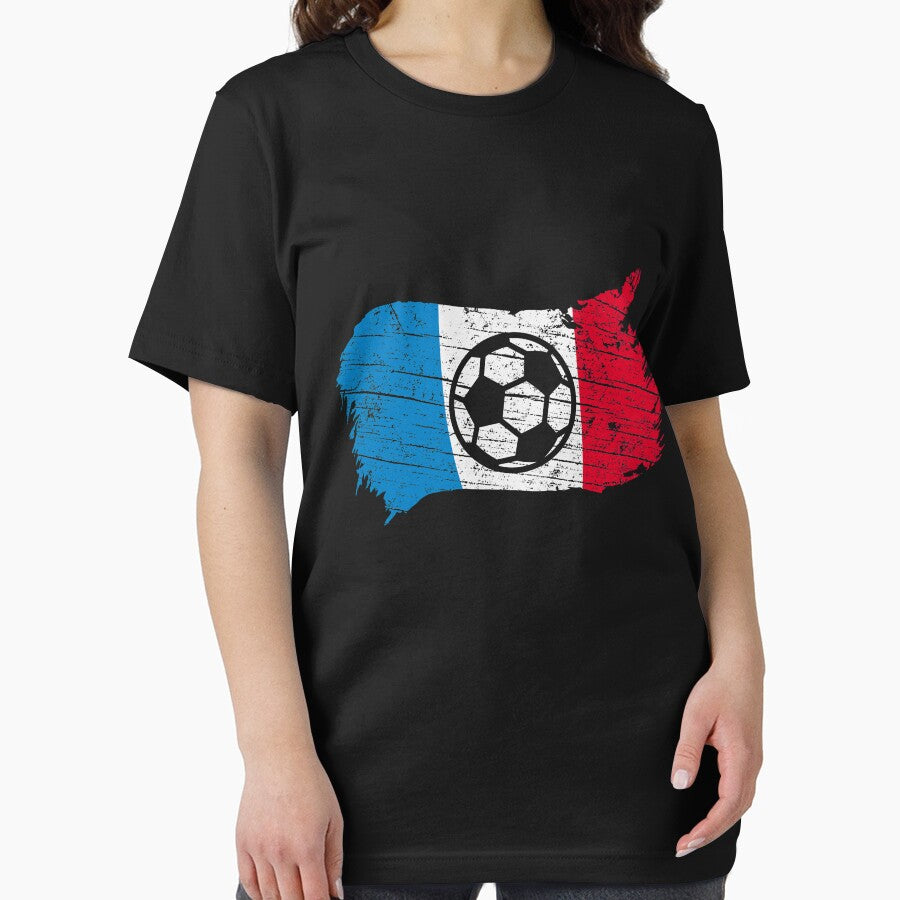 Vintage French National Flag & Soccer Ball Design Cool Gift For France Lovers Tourists Souvenir Cool National French Football Fans Gift by FunnySunny T-Shirts
