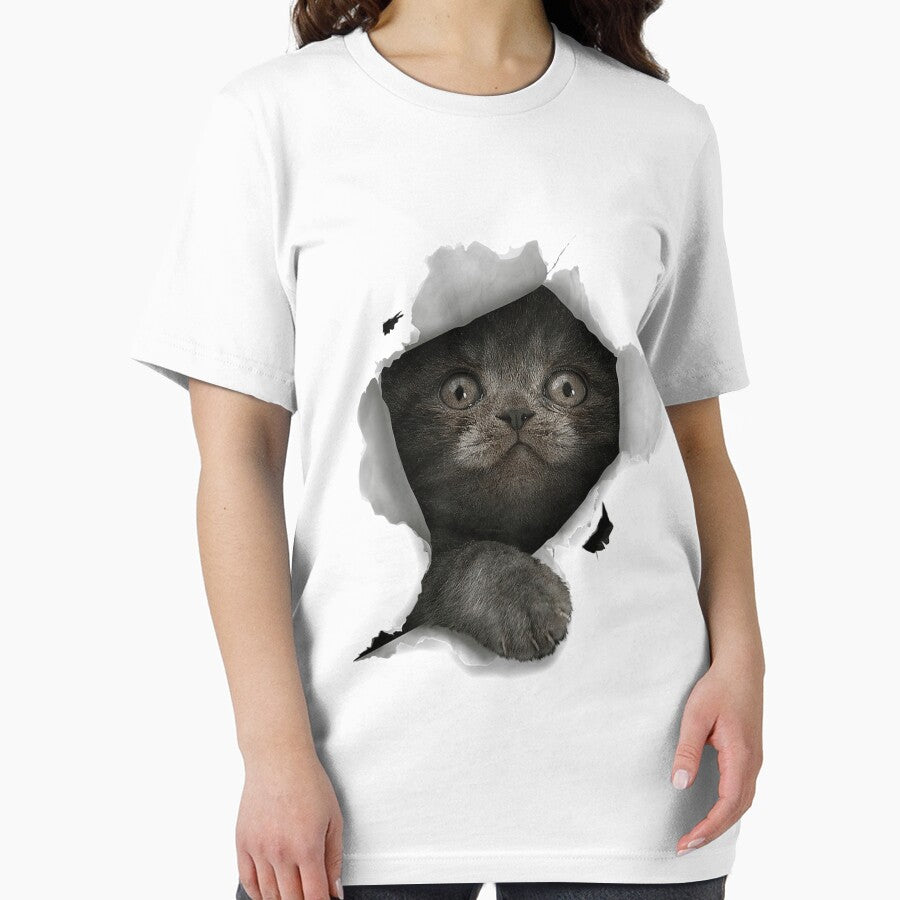 Cat Shirt, Gray Cat Tshirt, Cat Torn Cloth Shirt, Kitten Premium T-Shirt by gillsue43
