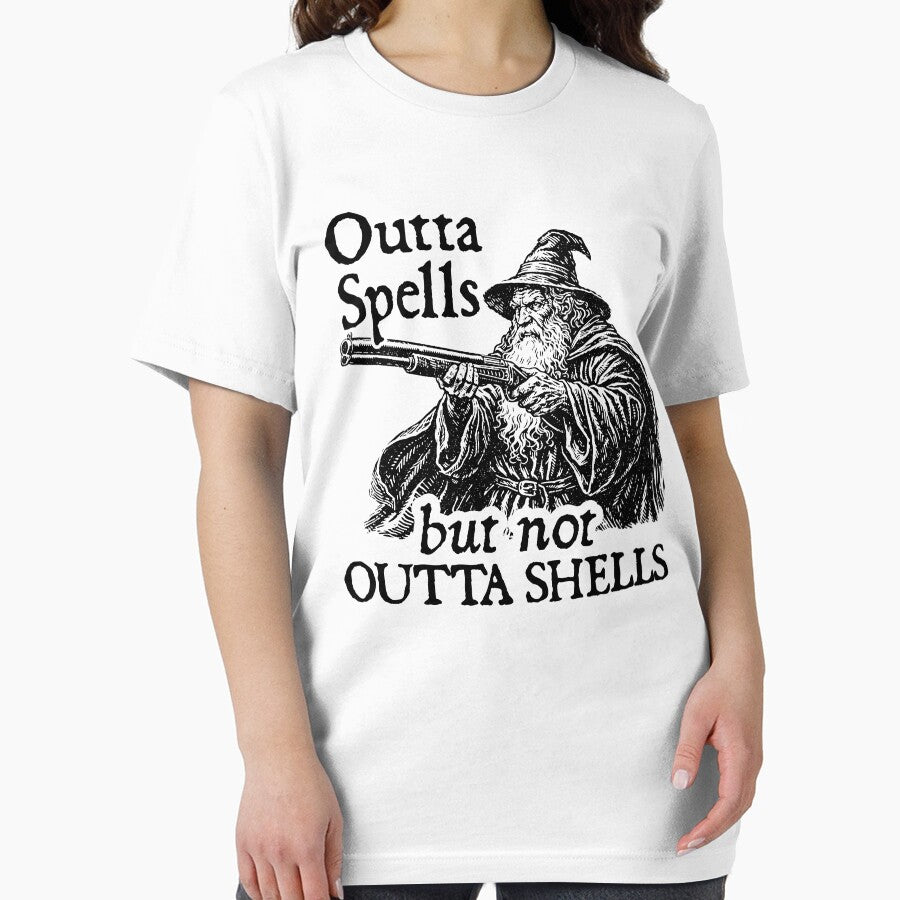 Vintage Outta spells but not outta shells-Funny wizard meme by RandyHaskins