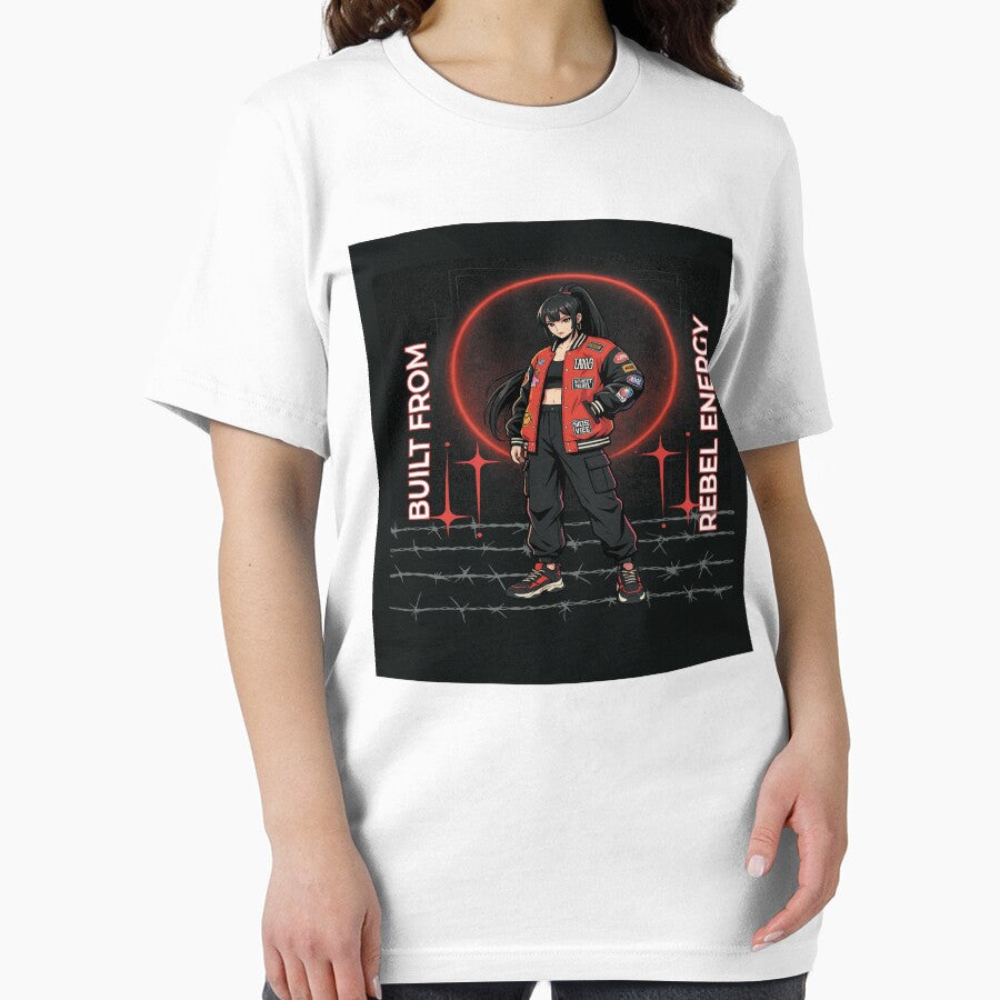 Built From Rebel Energy Anime Streetwear Girl Graphic T-Shirt – Urban Red Aesthetic Punk Style by designreach