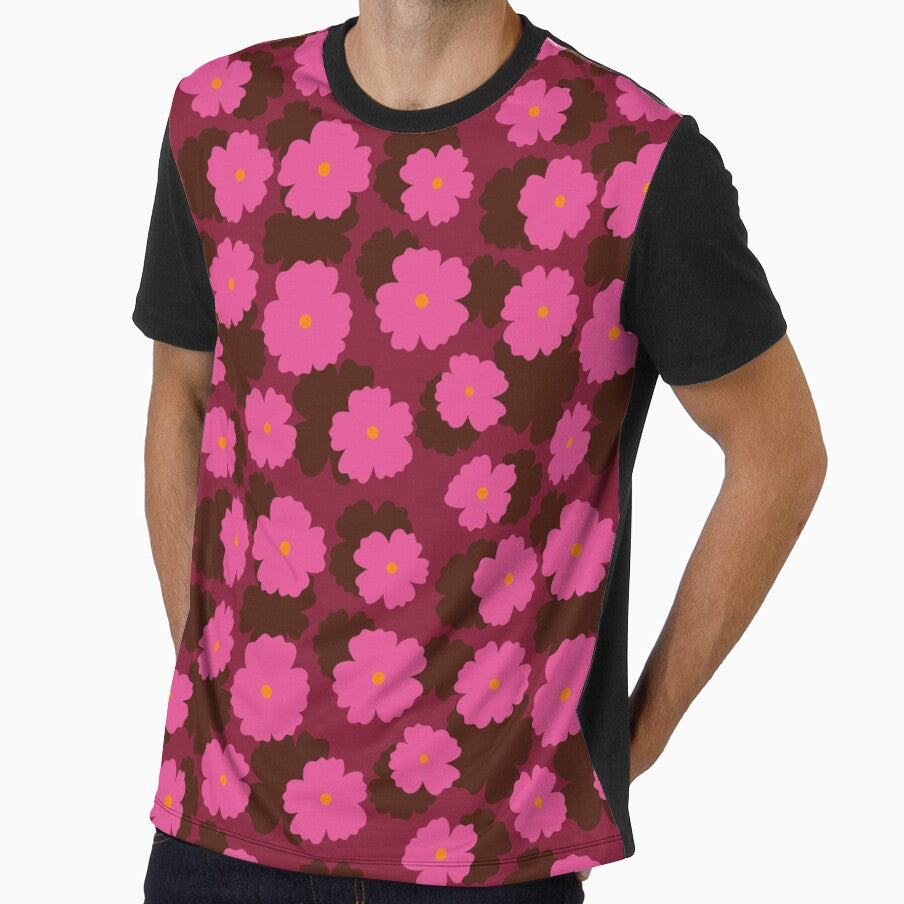 pink flowers on a burgundy background by burbura