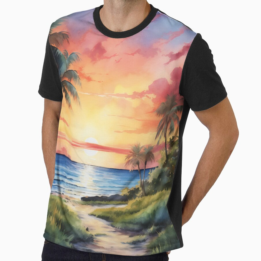 Breathtaking Watercolor Masterpiece Illustration Print on Canvas Ocean Palm Tree by SandaArtDesign
