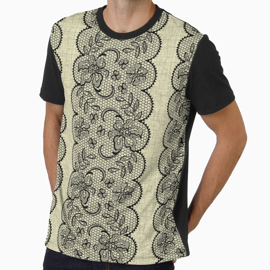 Black Lace on Gray Linen by GlueGunEnergy