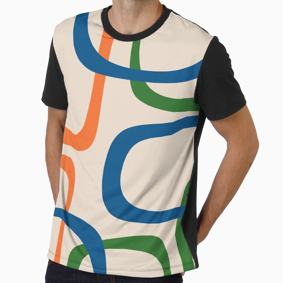 Mid Century Modern Fine Loops Retro Pattern Blue Green Orange Mustard Beige by kierkegaard