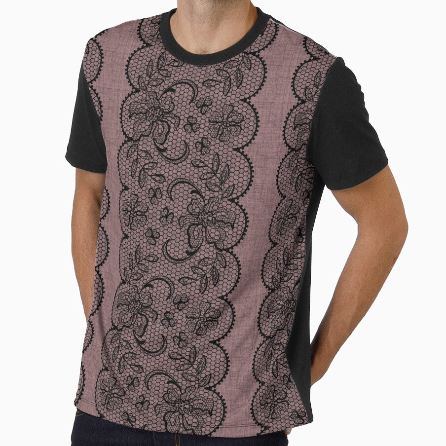 Black Lace on Pink Linen by GlueGunEnergy