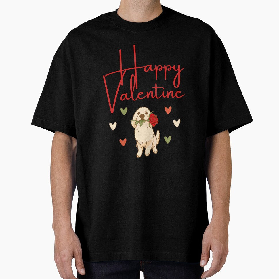 Happy Valentine - Cartoon Golden Retriever Dog with Roses Design by Raise2Shine