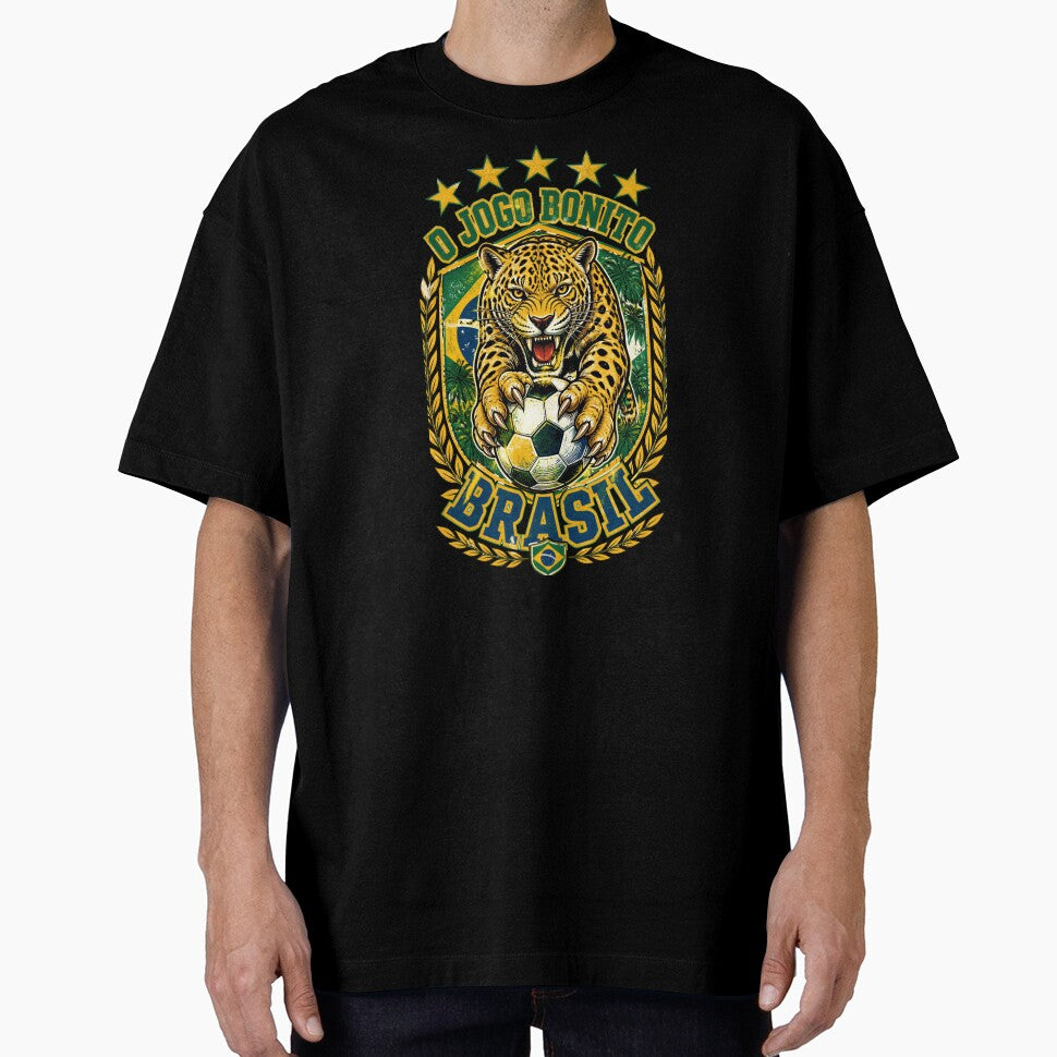 Brazil Soccer Jaguar - O Jogo Bonito Vintage  5 Stars Football Fan T-Shirt by 18-30