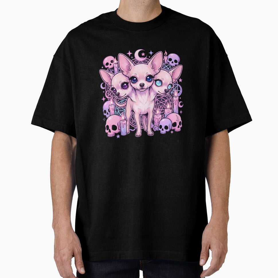 Three-Headed Goth Kawaii Chihuahua Digital Art - Creepy Cute Pastel Goth Cerberus Design by tigers-heart