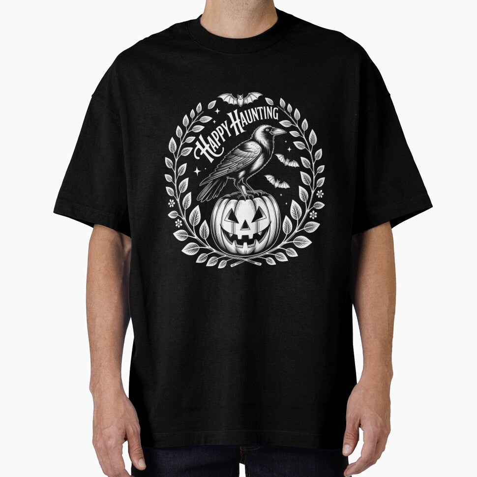 Whispering Crow & Jack O Lantern Shirt – Vintage Gothic Halloween Tee | Oversized Boho Cottagecore Crewneck for Spooky Season by ChillArtNo1