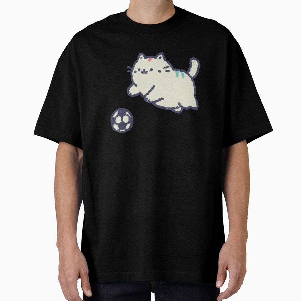 Soccer Football Cat, chubby crayon-style kawaii kitten by Magnificent Lizard
