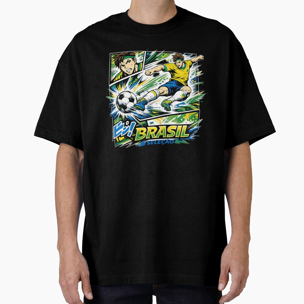 Brazil Soccer Manga Kick Graphic | Brasil Seleção Streetwear Football Anime Design by JonelCrafts