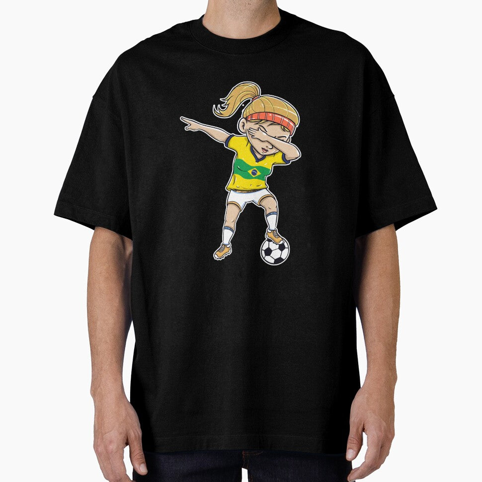 Dabbing Soccer Player Funny Brazil Fan T-Shirt girl by Pummli