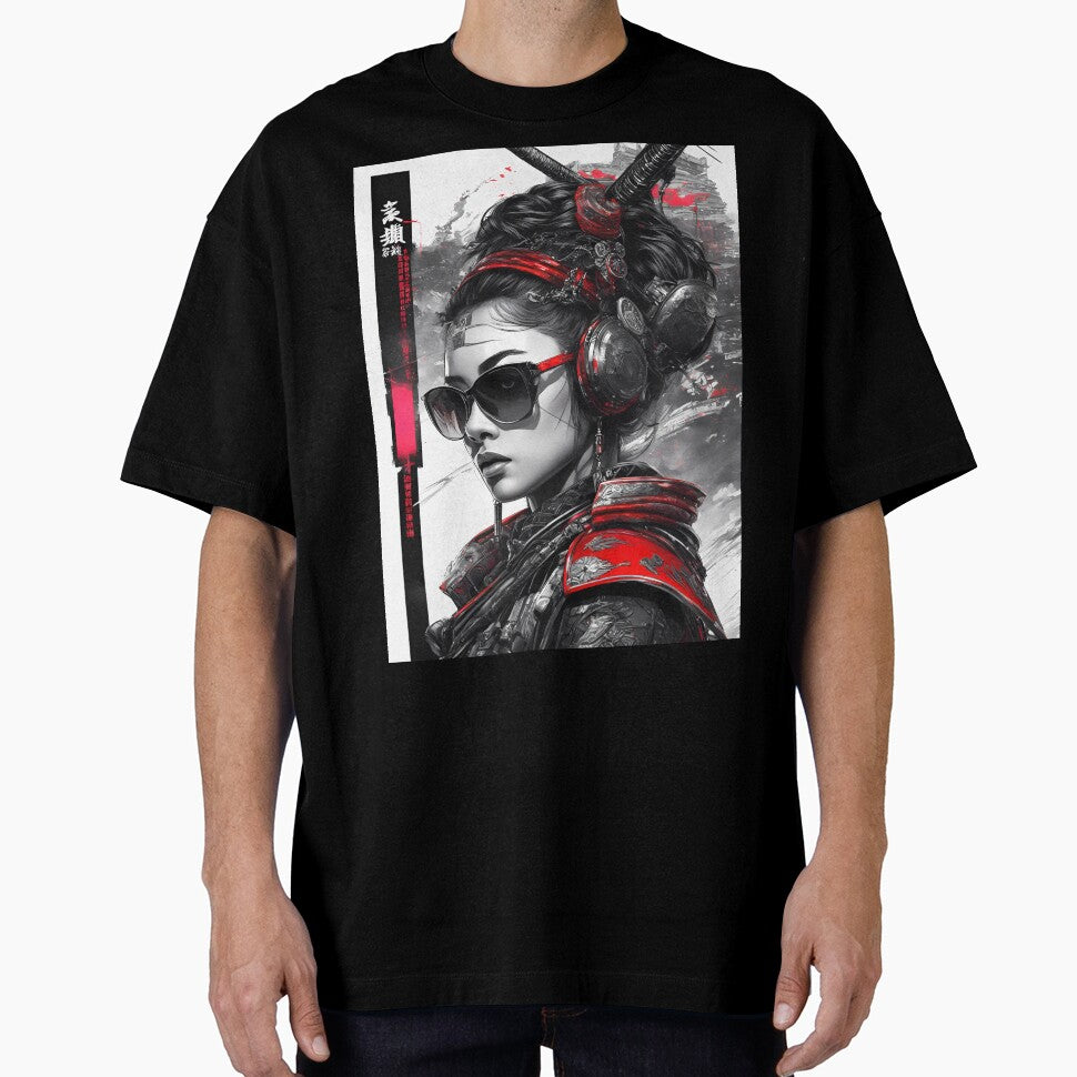 Cyberpunk Samurai Woman Poster - Futuristic Dystopian Art by MystiqSlav