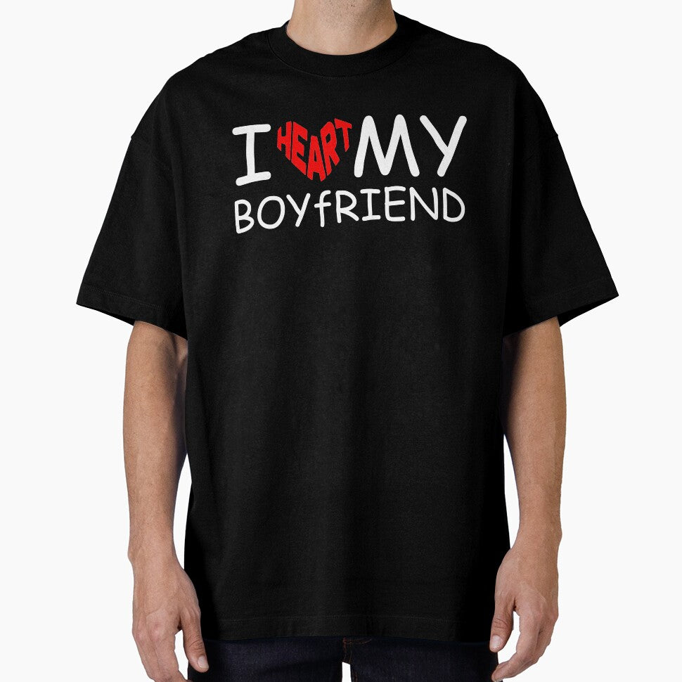 I Heart My Boyfriend Unisex Heavy Cotton Tee, Cute Gift for Him, Valentine's Day Shirt, Everyday Casual Wear, Love T-Shirt by wydstell