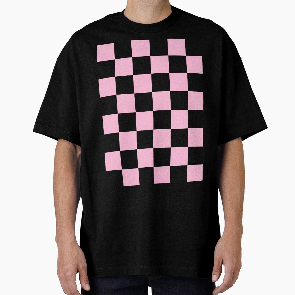 Large Checkered - Black and Cotton Candy Pink by JustPatterns2