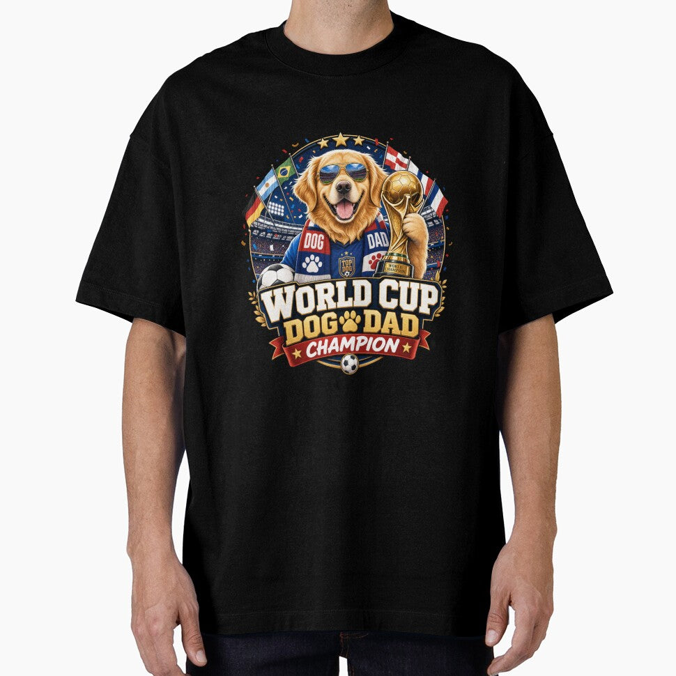 World Cup Dog Dad Champion Golden Retriever Kawaii Soccer T-Shirt by Ashley critters