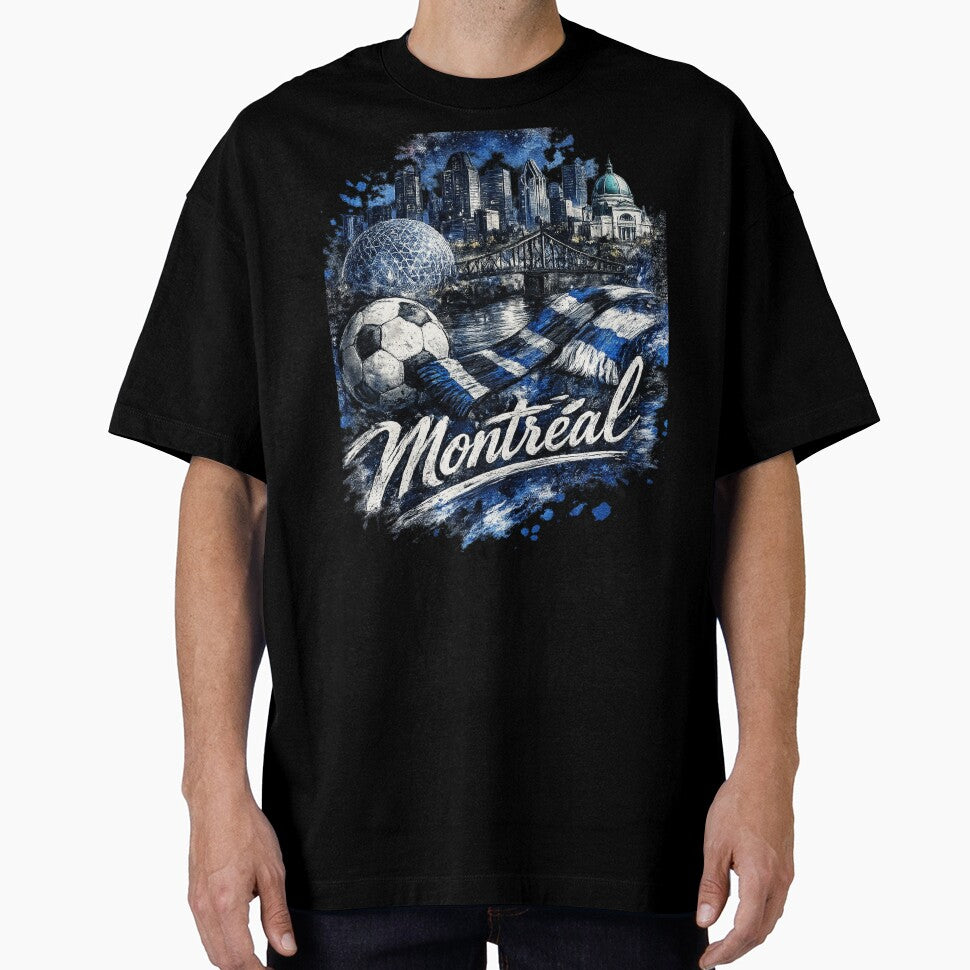 Montreal Soccer Skyline Design – Blue City Football Artwork, Montreal Fan Apparel, Urban Sports Graphic, Canada Soccer Design by GarnerSupplyCo