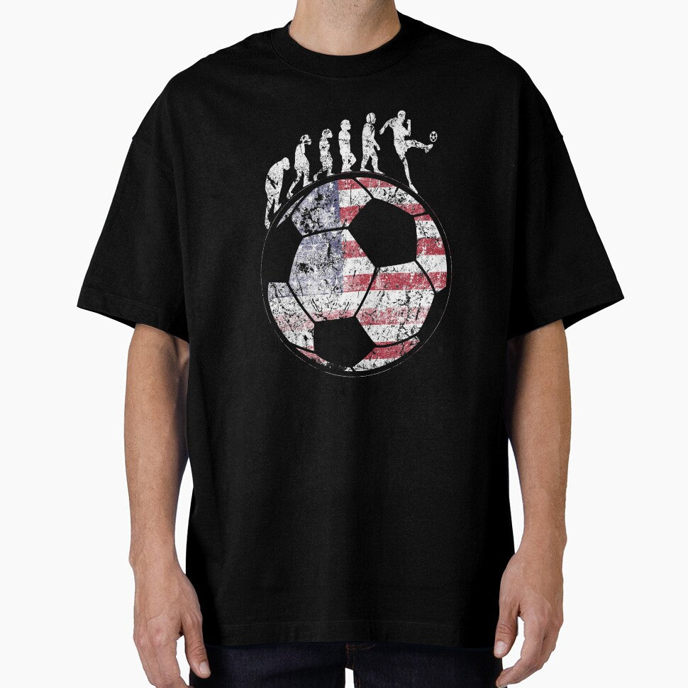 Soccer Evolution American Flag on Soccer Ball T-Shirt by Dubbra